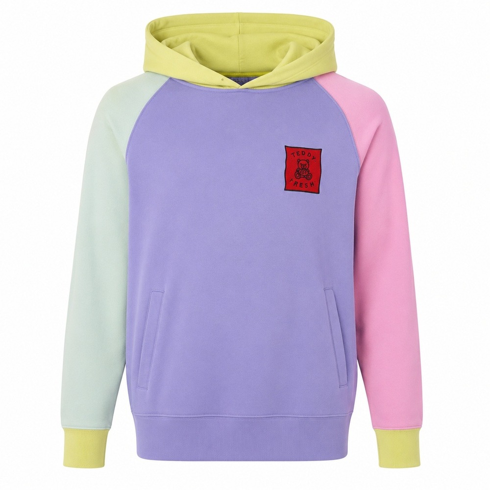 Teddy Fresh Color Block Hoodie Mens XL Purple Pink Mint Yellow Pastel Sweatshirt